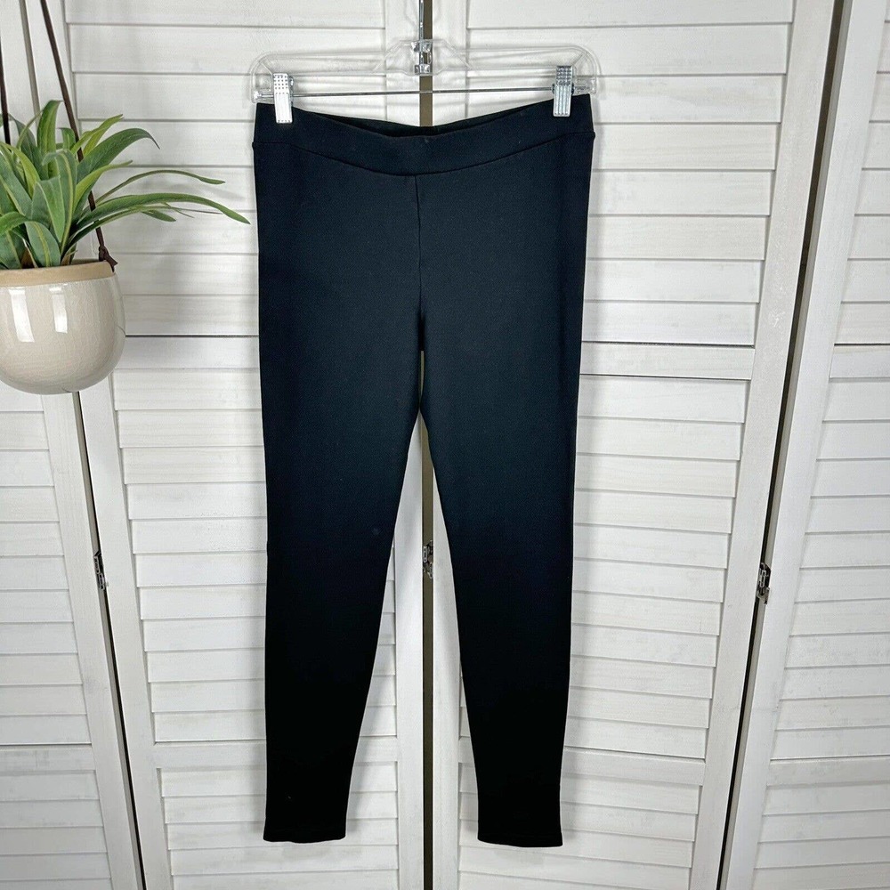 Vince. Black Ponte Knit Back Seam Leggings Elastic Waist Pull On Pants Size L‎